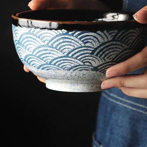 Hand Painted And Hand Glazed Japanese Ceramic Ramen Bowl With Classic