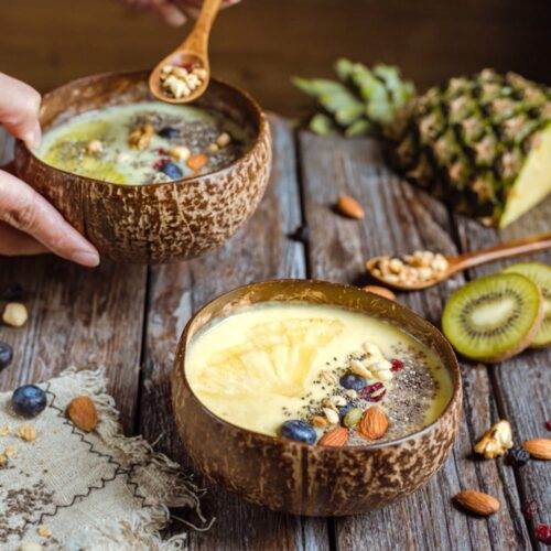 Feel Good Natural Coconut Bowls Set Larger Size Rustic Textured Finish