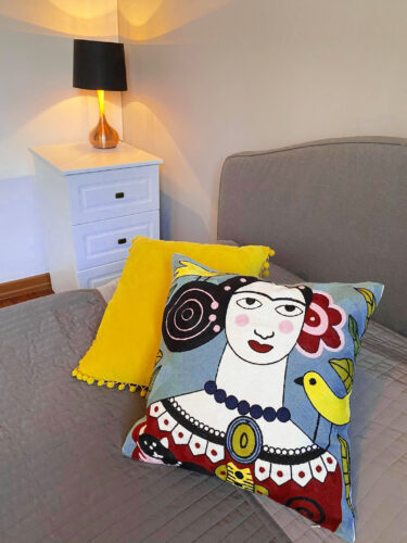Frida Kahlo Inspired Blue Embroidery Cushion Cover 45 x 45cm (No Filling) photo review