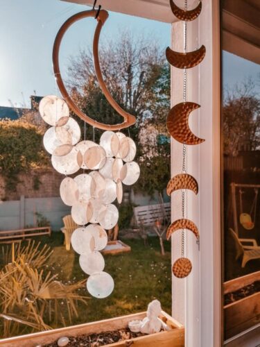 Handmade Rattan Moon Wind Chime With Natural Capiz Shells photo review