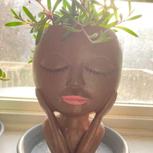 Small Gorgeous Brown Girl In Deep Thought Face Planter Plant Pot (With Drainage Hole) photo review