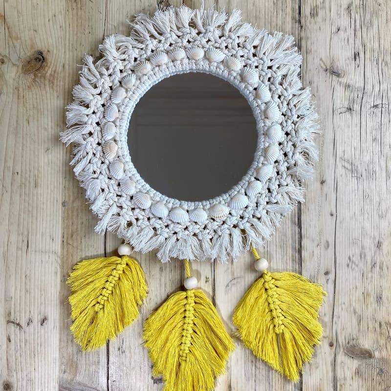 Handmade Wall Hanging Mirror With Macrame Feathers and Fringe Macrame Mirrors Wall Hangings Feel Good Decor