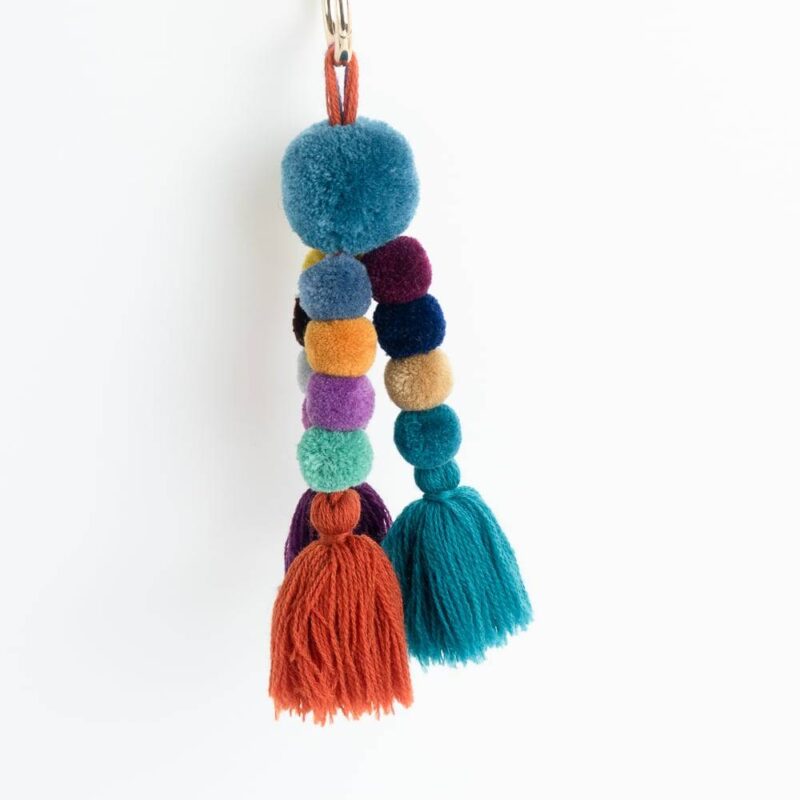 Large Handmade Boho Bag Charm Key Ring with Pom Poms and Tassels Accessories Feel Good Decor