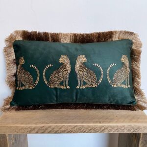 Leopards Luxury Velvet Cushion Cover With Golden Fringe 30x50cm (No Filling) Cushion Covers & Cushions Living Room Bedroom Feel Good Decor