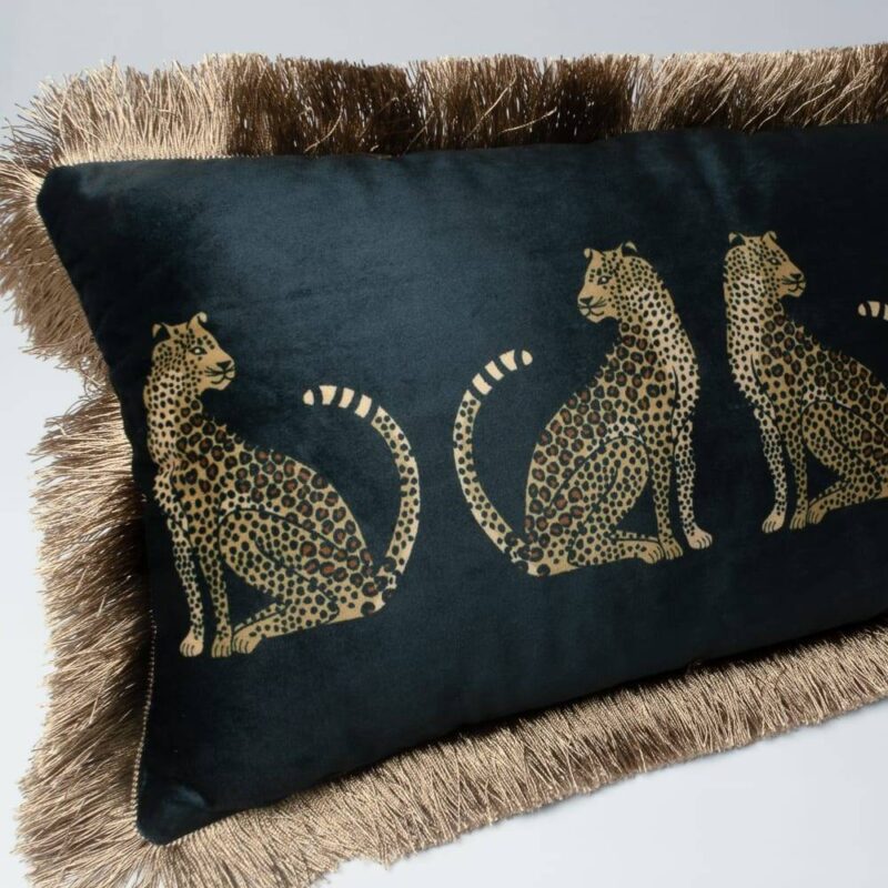 Leopards Luxury Velvet Cushion Cover With Golden Fringe 30x50cm (No Filling) Cushion Covers & Cushions Living Room Bedroom Feel Good Decor