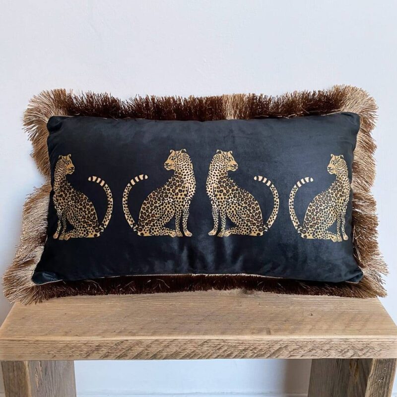 Leopards Luxury Velvet Cushion Cover With Golden Fringe 30x50cm (No Filling) Cushion Covers & Cushions Living Room Bedroom Feel Good Decor