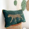 Luxury Dark Green Velvet Cushion Pillow Cover With Embroidered Golden Leopard-feel-good-decor