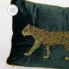 Luxury Dark Green Velvet Cushion Pillow Cover With Embroidered Golden Leopard:Jaguar