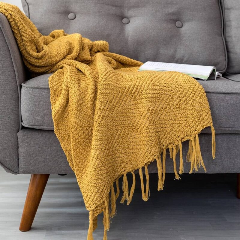 Mustard Yellow Throw With Tassels 130x160cm Blankets & Throws Feel Good Decor