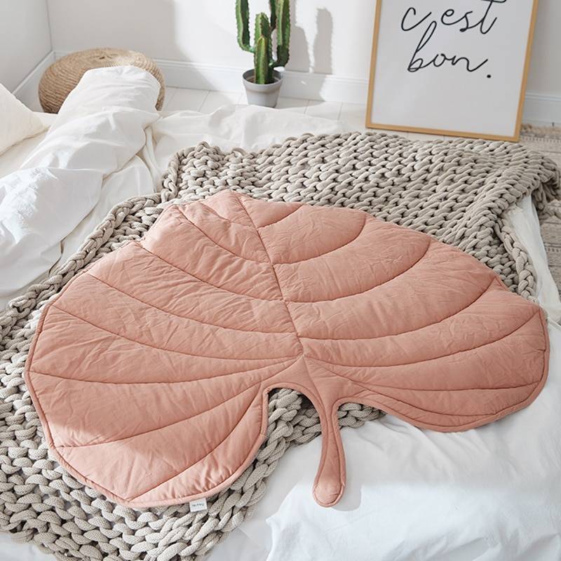 Pastel Pink Leaf 120 x 110cm Soft Cotton Floor Mat Play Mat Bedroom Decorations Home Office Kids Room Living Room Rugs & Mats Feel Good Decor