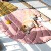 Pastel Pink Leaf Shaped Soft Cotton Quilted Floor Mat 120 x 110cm Rugs & Mats Living Room Bedroom Kids Room Feel Good Decor