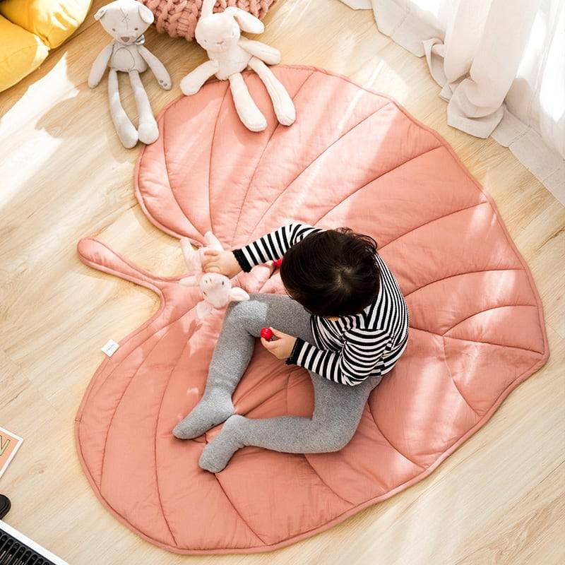 Pastel Pink Leaf Shaped Soft Cotton Quilted Floor Mat 120 x 110cm Rugs & Mats Living Room Bedroom Kids Room Feel Good Decor