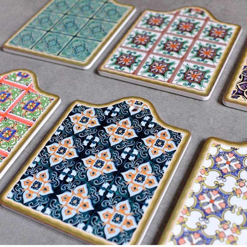 Patterned Ceramic Tile Decorative Coaster With Cork Backing Ceramics Tableware & Serveware Kitchen & Dining Feel Good Decor