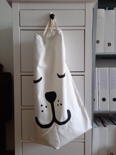 Scandi Extra Large Drawstring Canvas Toy Storage Bag With Sleeping Dog Face 68 x 48 cm photo review