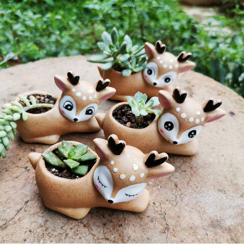 Mini Handmade Deer Succulent Cactus Ceramic Plant Pot Set