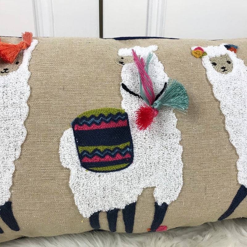 Tribal Llama Embroidery 30 x 60cm Rectangular Cushion Cover Accessories Bedroom Bestsellers Cushion Covers Interior Decorations Kids Room Living Room Feel Good Decor