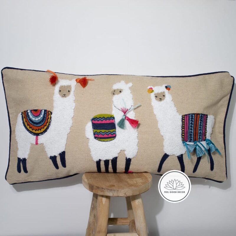 Tribal Llama Embroidery Lumbar Cushion Pillow Cover