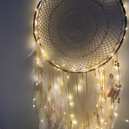 Large Handmade Boho Hippie Macrame Dream Catcher Wall Hanging With Built-in LED String Light (Diameter 40cm) photo review