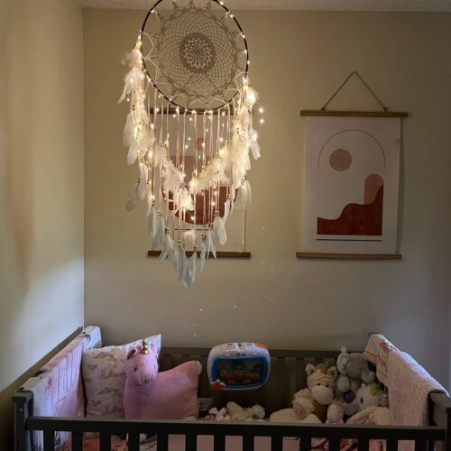 Large Handmade Boho Hippie Macrame Dream Catcher Wall Hanging With Built-in LED String Light (Diameter 40cm) photo review