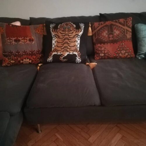 Black Tibetan Tiger Velvet Cushion Cover With Gold Tassels 45 x 45cm (No Filling) photo review