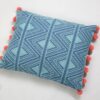 Bohemian Blue Geometric Ethnic Embroidery Cushion Pillow Cover With Pom Pom Fringe-feel-good-decor