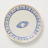Boho Hamsa Hand Eye Ceramic Plate With Gold-toned Rim (Handmade)