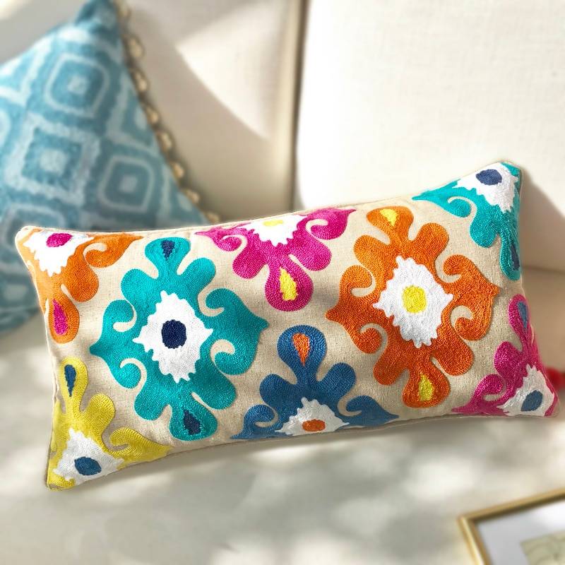 Boho Flower Embroidery 30 x 60cm Cushion Cover Accessories Bedroom Cushion Covers Interior Decorations Living Room Feel Good Decor