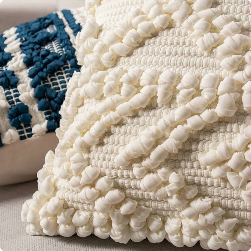 Boho Ivory and Blue Textured 45 x 45cm Cushion Cover Bedroom Cushion Covers Interior Decorations Living Room Feel Good Decor