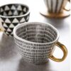 Boho Porcelain Ceramic Coffee or Tea Mug With Gold Foil Handle Bedroom Handmade Home Office Interior Decorations Kitchen & Dining Living Room Tableware & Serveware Feel Good Decor