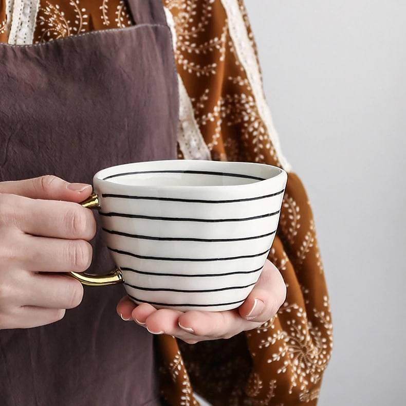 Boho Scandi Porcelain Ceramic Coffee or Tea Mug With Gold Foil Handle (330ml) Ceramics Tableware & Serveware Living Room Kitchen & Dining Feel Good Decor