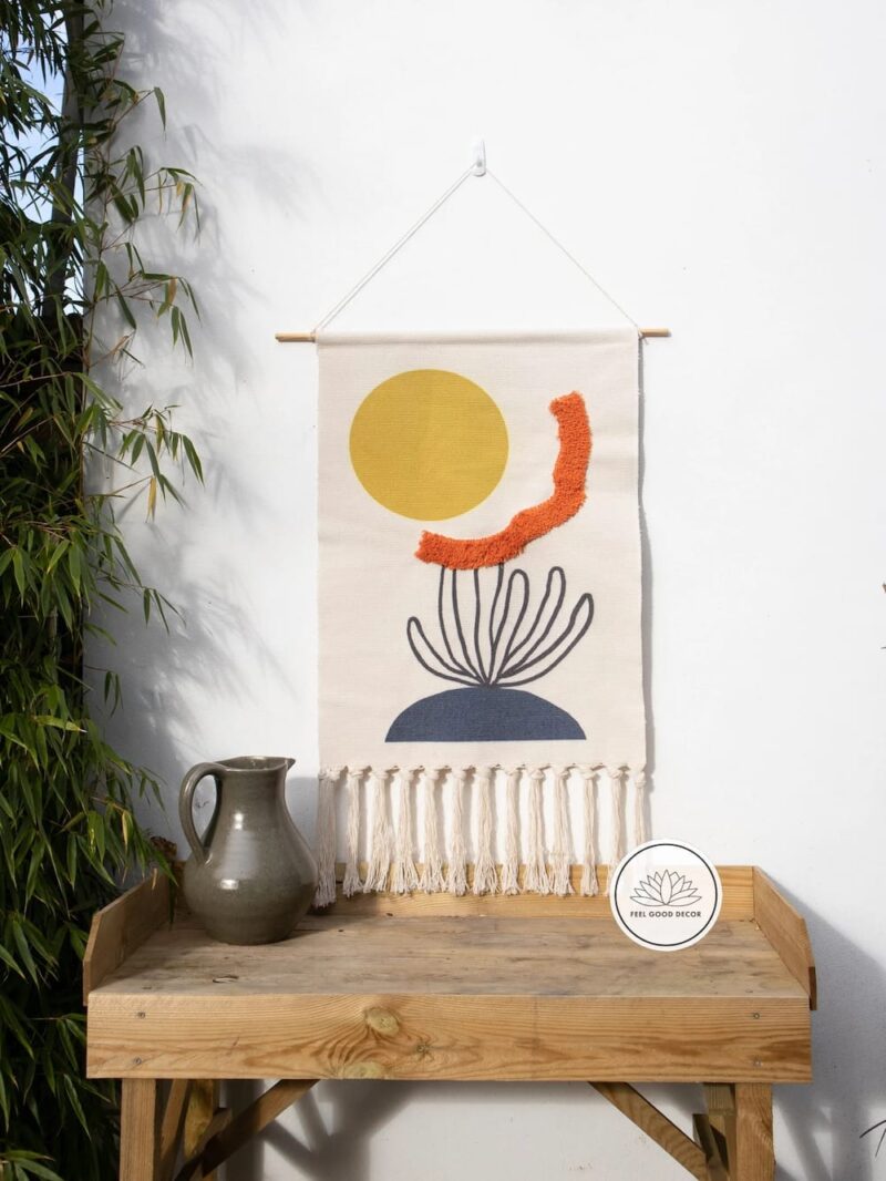 Boho Sun and Cactus Large Wall Hanging Cotton Tapestry With Tassels-feel-good-decor