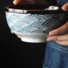 Hand-painted and hand-glazed Japanese Ceramic Ramen Bowl with Blue Wave Pattern New In Tableware & Serveware Feel Good Decor