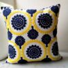 Yellow And Navy Blue Embroidery 45x45cm Cushion Cover Accessories Bedroom Cushion Covers Interior Decorations Living Room Feel Good Decor