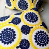 Yellow And Navy Blue Embroidery 45x45cm Cushion Cover (No Filling) Accessories Bedroom Cushion Covers Interior Decorations Living Room Feel Good Decor