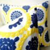 Yellow And Navy Blue Embroidery Cushion Cover 45x45cm (No Filling) Cushion Covers & Cushions Living Room Bedroom Feel Good Decor