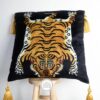 Black Tibetan Tiger Velvet Cushion Cover With Gold Tassels-feel-good-decor-1