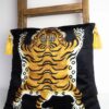 Black Tibetan Tiger Velvet Cushion Cover With Gold Tassels-feel-good-decor