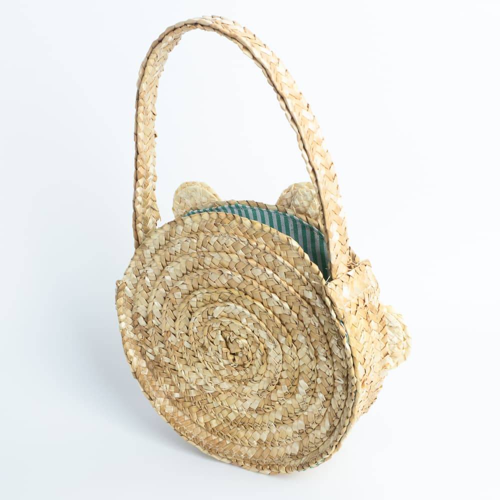 Round Straw-Like Bag with Daisies, for Girls Sandy Beige