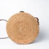 Boho Handmade Round Rattan Cross Body Bag With Printed Blue Tribal Floral Pattern Bags Rattan & Natural Materials Accessories Feel Good Decor