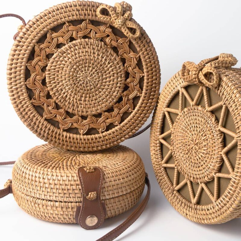 Boho Handwoven Natural Rattan Wicker Cross Body Bag With Braided Pattern Design Bags Rattan & Natural Materials Accessories Wall Hangings New In Feel Good Decor