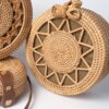Boho Handwoven Natural Rattan Wicker Cross Body Bag With Sun Pattern Design Bags Rattan & Natural Materials Accessories Wall Hangings New In Feel Good Decor