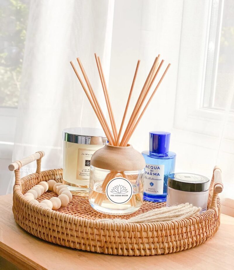 Boho Rustic Handmade Round Rattan Wicker Tray With Natural Wooden Handles-feel-good-decor