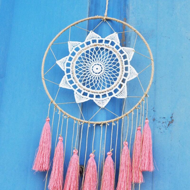 Handmade Dream Catcher With Pink and White Tassels Dream Catchers Wall Hangings Macrame Living Room Bedroom Feel Good Decor