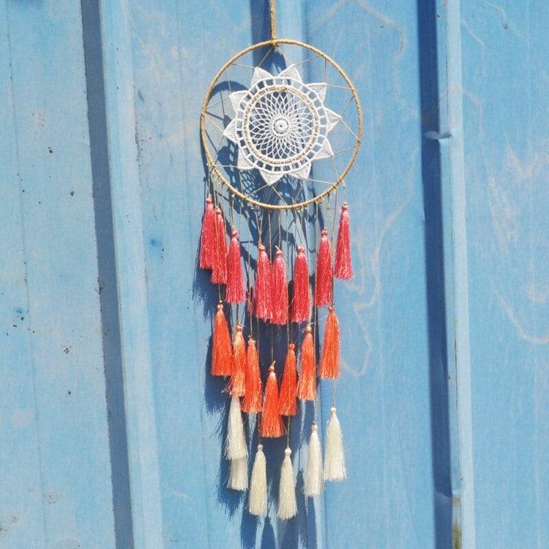 Handmade Dream Catcher With Pink and White Tassels Dream Catchers Wall Hangings Macrame Living Room Bedroom Feel Good Decor