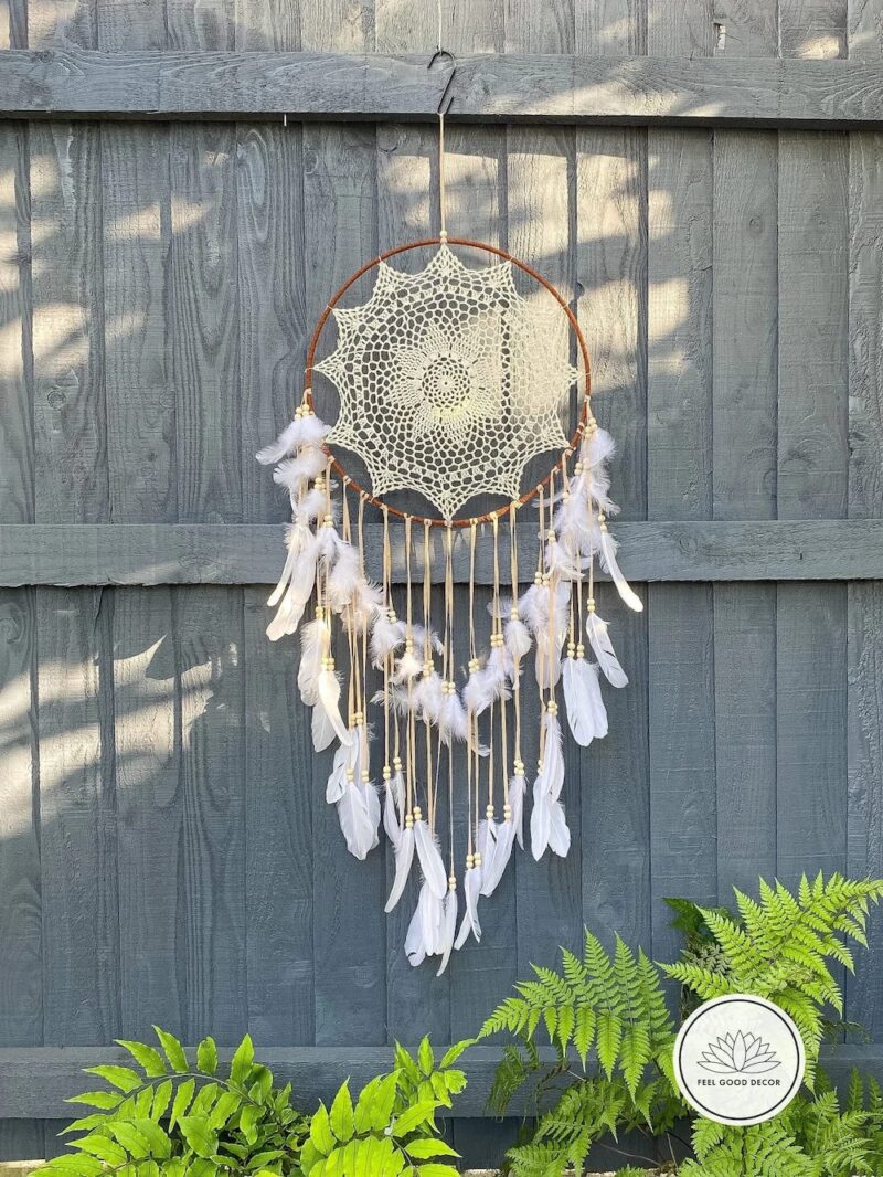 Large Handmade Bohemian Hippie Macrame Dream Catcher With Natural Feather Tassels-feel-good-decor