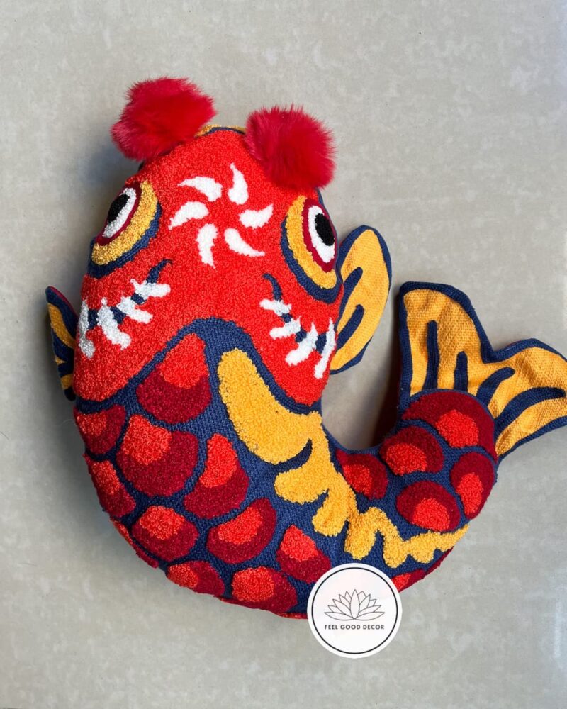 Retro Red Lucky Koi Fish Pillow Cushion-feel-good-decor-1