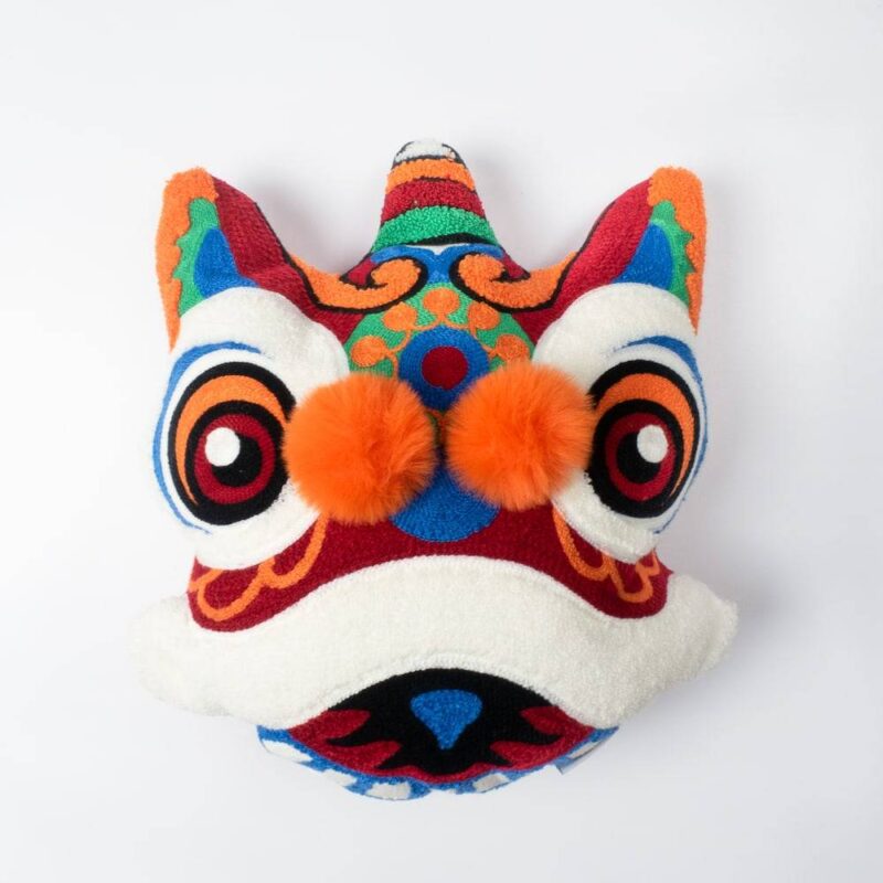 Traditional Chinese Lion Embroidered Cushion with Pom Pom Nose Cushion Covers & Cushions Kids Room New In Feel Good Decor