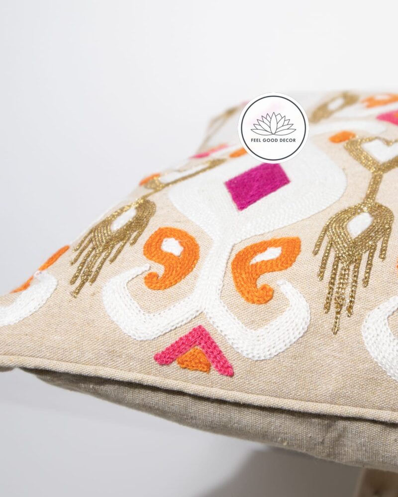 Boho Tribal Multi-coloured Embroidery Cushion Cover-1