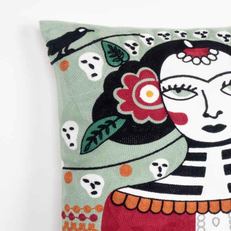 teal-frida-kahlo-inspired-embroidered-cushion-cover-feelgooddecor