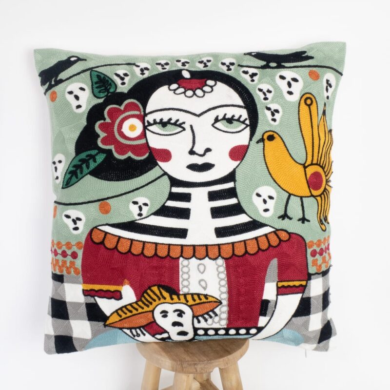 teal-frida-kahlo-inspired-embroidered-cushion-cover-feelgooddecor
